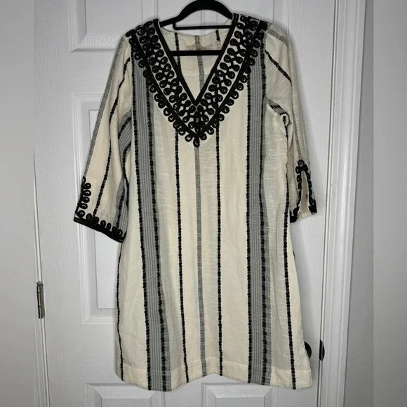 SOFT SURROUNDINGS Coco De Mer Cotton Striped Embroidered Dress Size Petite‎ XS - Picture 2 of 7
